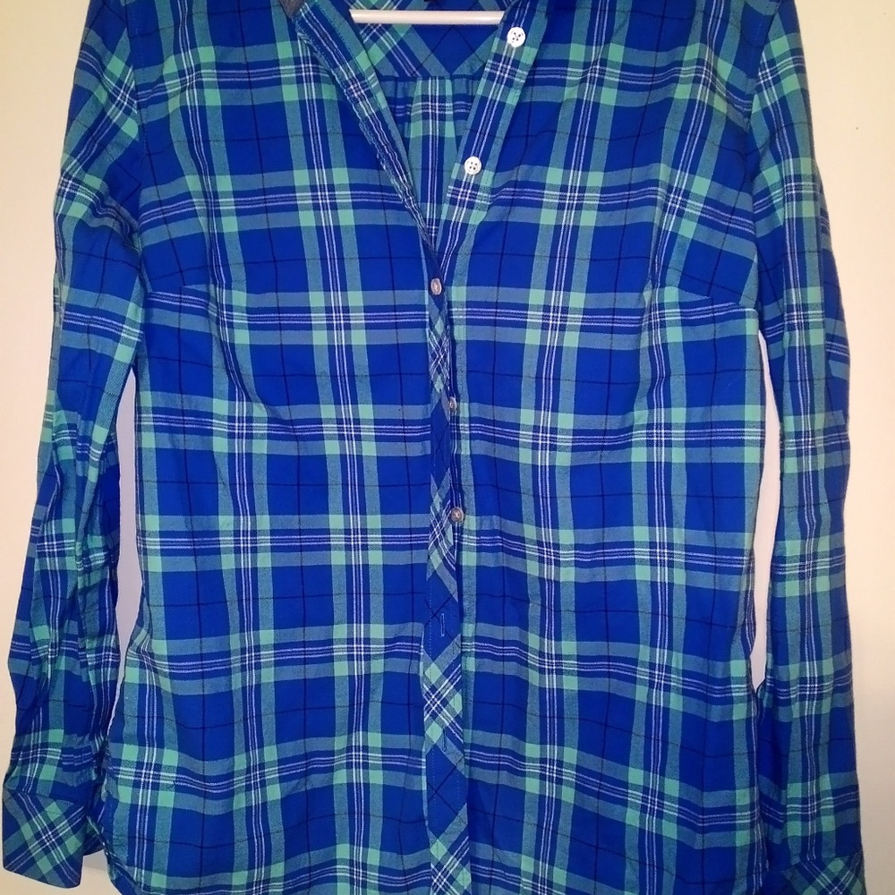 Talbot's Women's Blue & Green Plaid Button Down